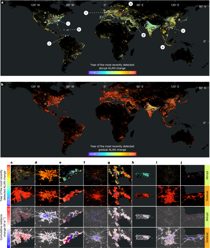 data visualization map from the study showing regional brightening