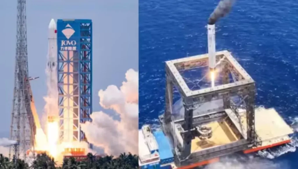 infographic comparing SpaceX Falcon 9 leg landing vs. Long March 10B net capture